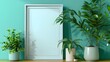 © Rudsaphon - Cozy and Modern Home Decor with Blank Frame and Houseplant Pot in Cheerful Cartoon Style Border Design