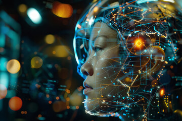 Poster - A woman's face is shown in a computer generated image with a lot of detail