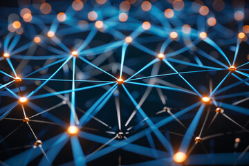 Poster - A blue and orange network of lines with small circles in the middle