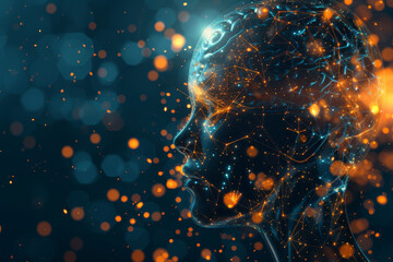 Poster - A computer generated image of a head with a glowing brain