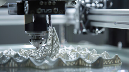 Poster - A 3D printer is in the process of creating a white structure