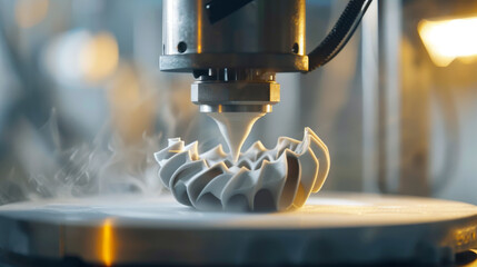 Poster - A machine is creating a white object with a spiral shape