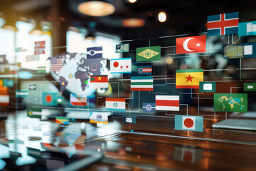 Poster - A colorful map of the world with flags from many countries