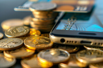 Poster - A black credit card is on top of a cell phone