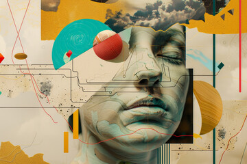 Poster - A woman's face is shown in a collage of different shapes and colors
