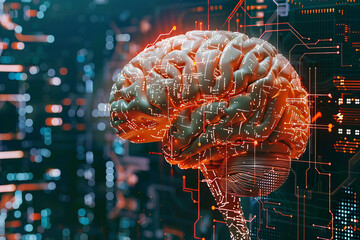 Poster - A brain is shown on a computer screen with a lot of wires