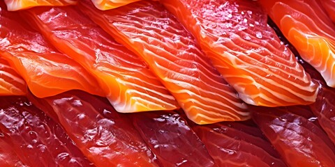 Wall Mural - Capturing the Vibrant Colors of a Fresh Salmon Fillet A Detailed View. Concept Food Photography, Colorful Ingredients, Fresh Salmon, Detailed Shots, Vibrant Colors