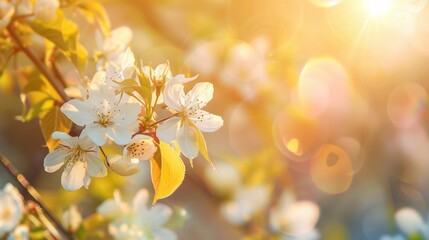 Wall Mural - spring flower background Beautiful nature scene with blooming trees and sunlight. Sunny day. spring flowers beautiful orchard Abstract blur background