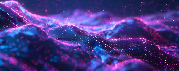 Poster - big data visualization. the musical stream of sounds. abstract background with interweaving of dots 