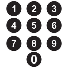 Set of  1-9 numbers icon vector. Numbers symbols vector. Number buttons set icons in black and white colors. vector illustration.