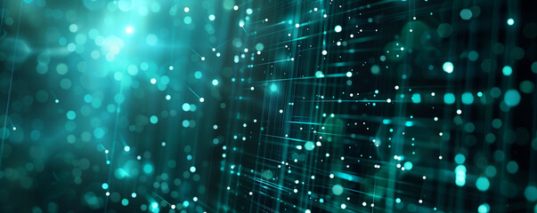 Poster - futuristic abstract blue tech background with digital waves particles artificial neural network cybe