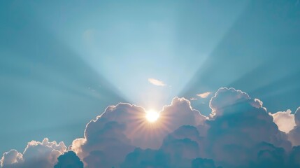 Wall Mural - blue sky with soft clouds and the sun peeping behind a white cloud