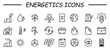 © Alexander - Energetics. Electric energy linear icons set. Electricity. Power generation and accumulation. Icon set. Isolated vector.