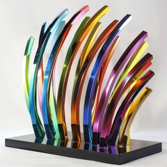 Wall Mural - A modern art sculpture featuring metallic arcs in every color of the rainbow. 