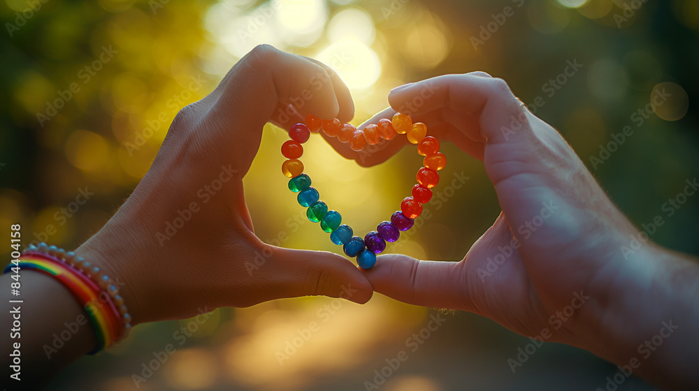Gay pride month concept. Hand msking a heart sign with gay pride LGBT ...
