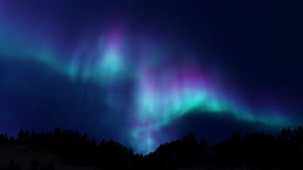 Wall Mural - a beautiful aurora dancing over the hills
