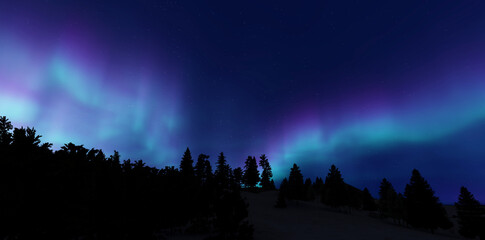 Wall Mural - a beautiful aurora dancing over the hills