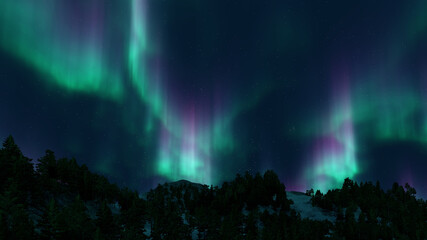Wall Mural - a beautiful aurora dancing over the hills