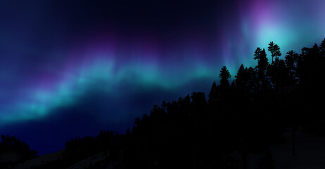 Wall Mural - a beautiful aurora dancing over the hills
