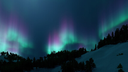 Wall Mural - a beautiful aurora dancing over the hills