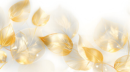 Wall Mural - Abstract Leaf Soft Gradient Wallpaper.Light background with yellow leaves, Stylish golden frame for product display 