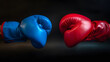 © Oleksandr - two boxing gloves fighting each other on black background. one blue and the another red
