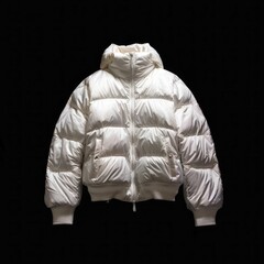 Wall Mural - Elegant White Puffer Jacket on Black Background. Generative ai