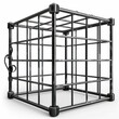 © NovaVision - Chrome Metal Grid Cube on White Background. Generative ai