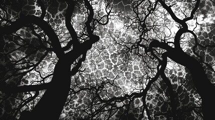 Poster - in the mystical forest's shadow, branches intertwine into complex patterns, creating an enchanting v