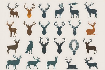 Wall Mural - Hunting vector icon set. wildlife illustration sign collection. deer symbol.