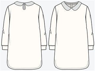 Sticker - PETER PAN COLLAR SPORTY KNIT DRESS WITH LONG SLEEVES DETAIL DESIGNED FOR TEEN AND KID GIRLS IN VECTOR ILLUSTRATION FILE