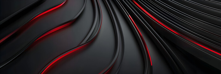 Wall Mural - Black abstract background with red wavey lines