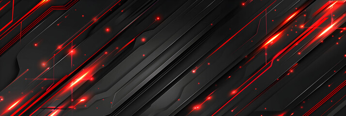 Wall Mural - Black abstract background with red wavey lines