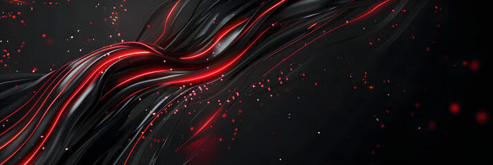 Wall Mural - Black abstract background with red wavey lines