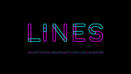 Leinwandbilder - Alphabet outlines neon font, bright letters A-Z and numbers 0-9, vector illustration 10EPS