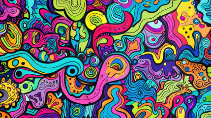 Playful Doodle Art Pattern in Vibrant Colors. Expressive and Bright Design with Vivid Colors
