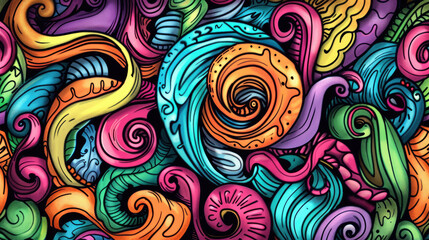 Playful Doodle Art Pattern in Vibrant Colors. Expressive and Bright Design with Vivid Colors