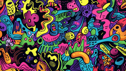 Playful Doodle Art Pattern in Vibrant Colors. Expressive and Bright Design with Vivid Colors