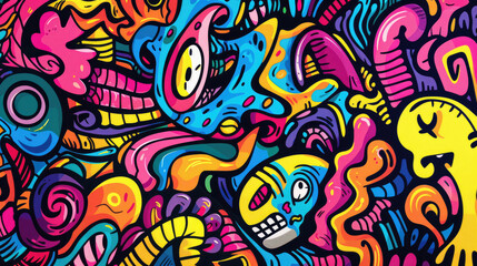 Playful Doodle Art Pattern in Vibrant Colors. Expressive and Bright Design with Vivid Colors
