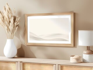 Mock up empty white picture painting frame border, on white background, minimal thin wooden style