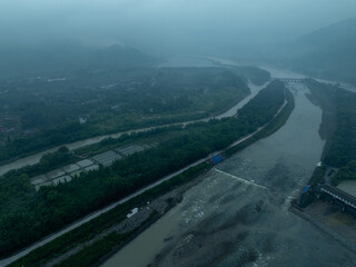 Wall Mural - Aerial view of landscape in dujiangyan,Sichuan province,China