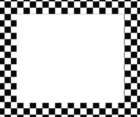 Rectangle frame with checkered print on borders. Rectangular vignette with checkerboard, race flag or chess game pattern isolated on white background. Vector illistration. EPS 10
