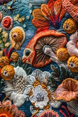 Sticker - Fantastical Embroidered Tapestry with Mythical Creatures and Ethereal Flora in Vivid Color Palette