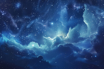 Wall Mural - the magical texture of space with endless stars and shining clouds, blue galaxy space background