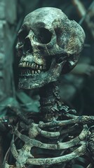 Poster - Intricately Detailed Human Skeleton with Weathered Bones in Dramatic Cinematic Setting