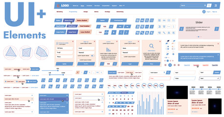 Fototapete - These graphic components provide a comprehensive approach to the development of interfaces that meet modern requirements for functionality and aesthetics in Internet resources.