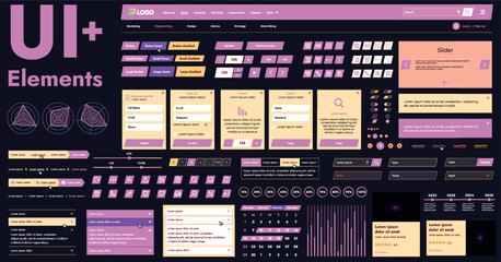 Fototapete - These graphic components provide a comprehensive approach to the development of interfaces that meet modern requirements for functionality and aesthetics in Internet resources.