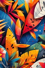 Wall Mural - Vibrant Tropical Leaf Pattern in Modern Geometric Art