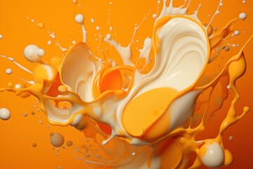 Poster - Dynamic splash of orange and white paint captured on orange backdrop