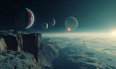 Wall Mural - explore the ethereal beauty of deep space where blue planets and cosmic marvels captivate the imagin